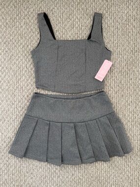 I Believe Grey Striped Top Skirt Matching Set
